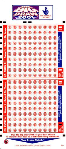 Play slip for Big Draw 2001 completed to buy one Lucky Dip
