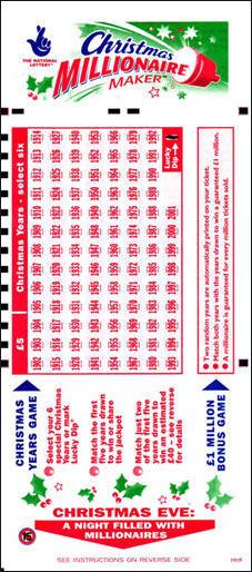 Play slip for Christmas Millionaire Maker 2001 with Lucky Dip box requested
