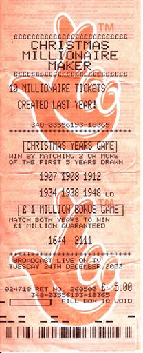 My ticket for Christmas Millionaire Maker 2002